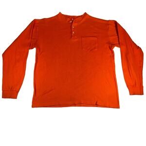 Catskill Mountain Clothiers Henley Shirt XL Safe Orange Union Made USA Crew Neck
